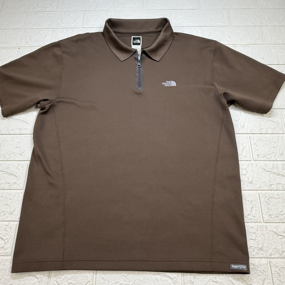 The North Face Vapor Wick Mens Large Brown Quarter Zip Polo Shirt Short Sleeve
